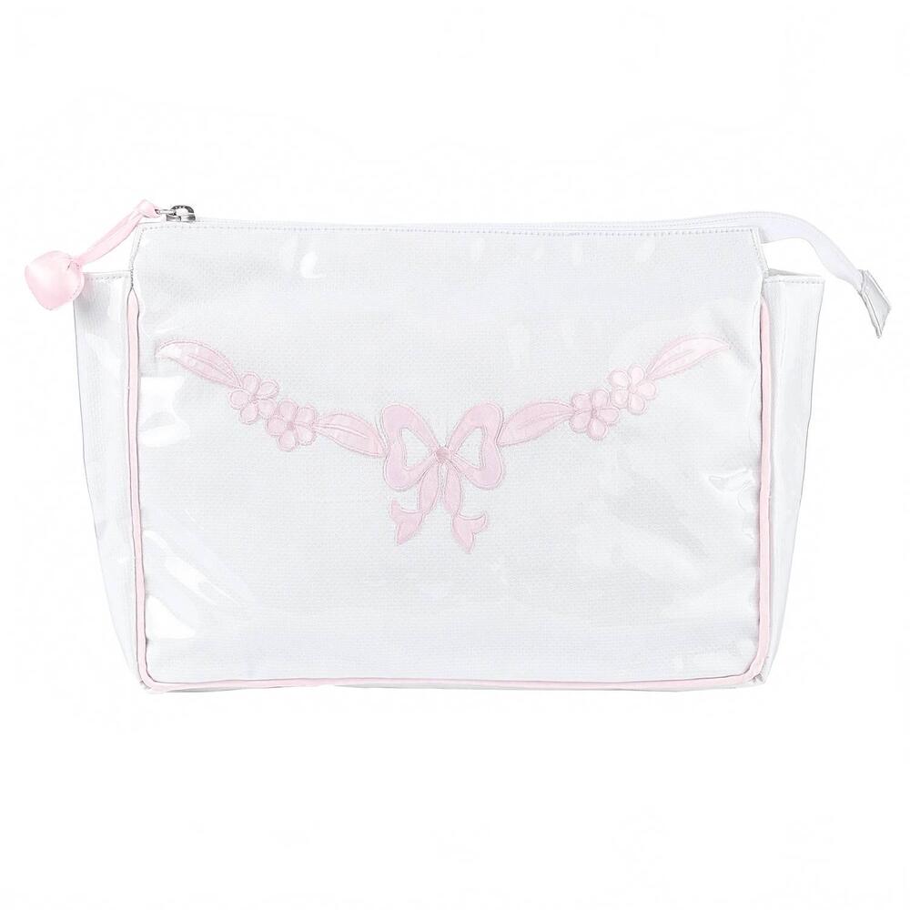 NEW LENORA women's large make up bag in white / pink bow